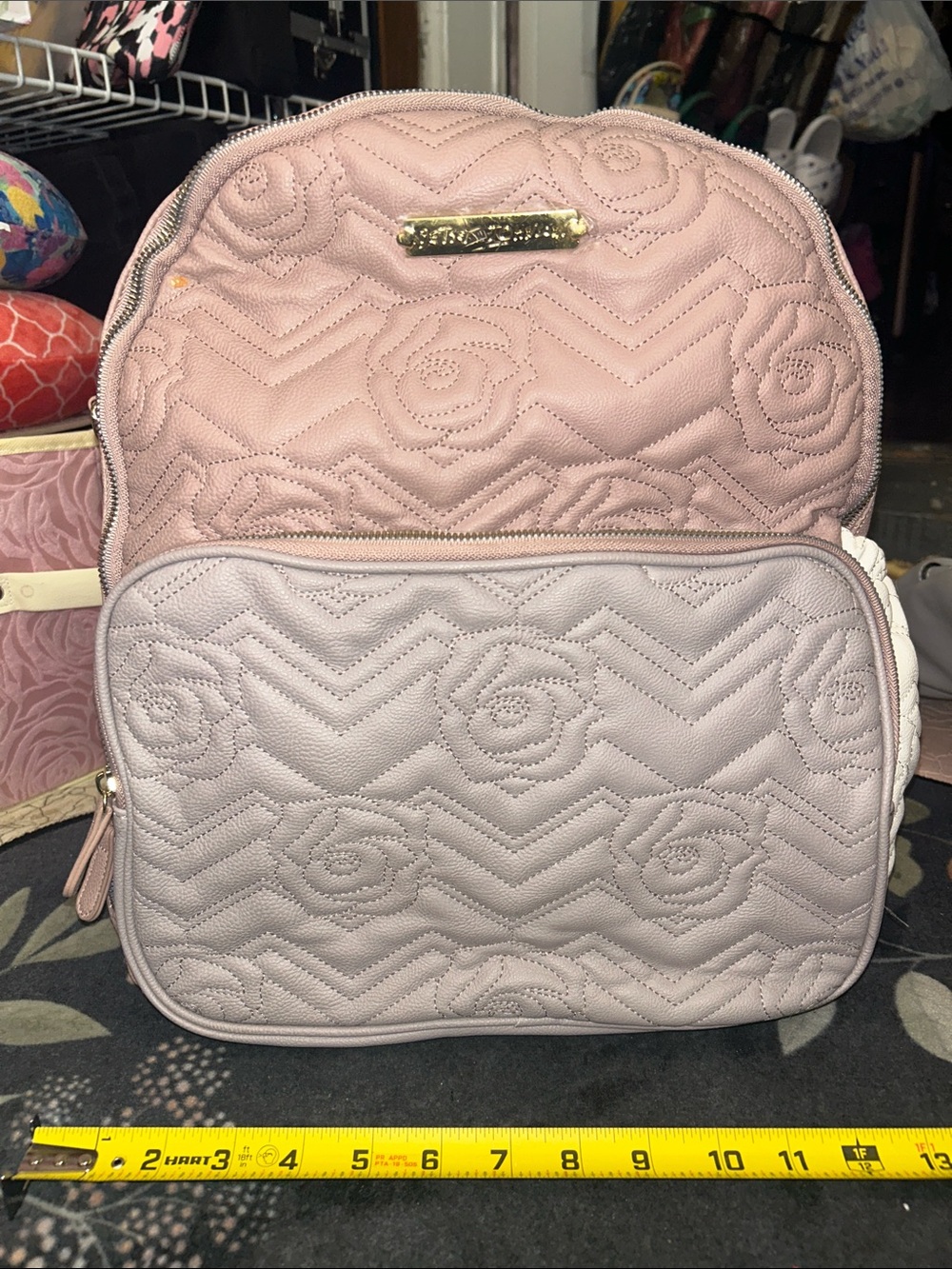 Quilted Rose Pattern Rosé and Gray Betsy Johnson Backpack
